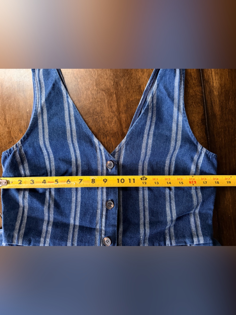 FRNCH Blue Striped Denim Romper with Self-Tie Belt - Picture 8 of 8